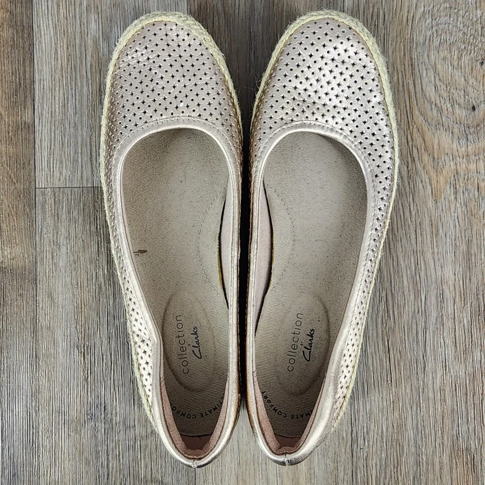 Clarks Collection Rose Gold‎ Perforated Espadrille Flats Women Size 6.5